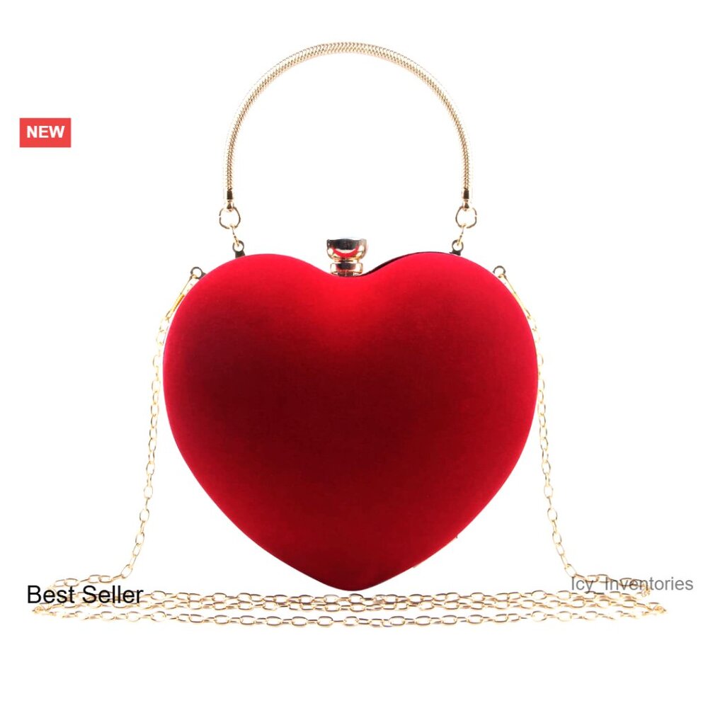 Suede Heart Shaped Clutch Evening Bag With Removable Chain